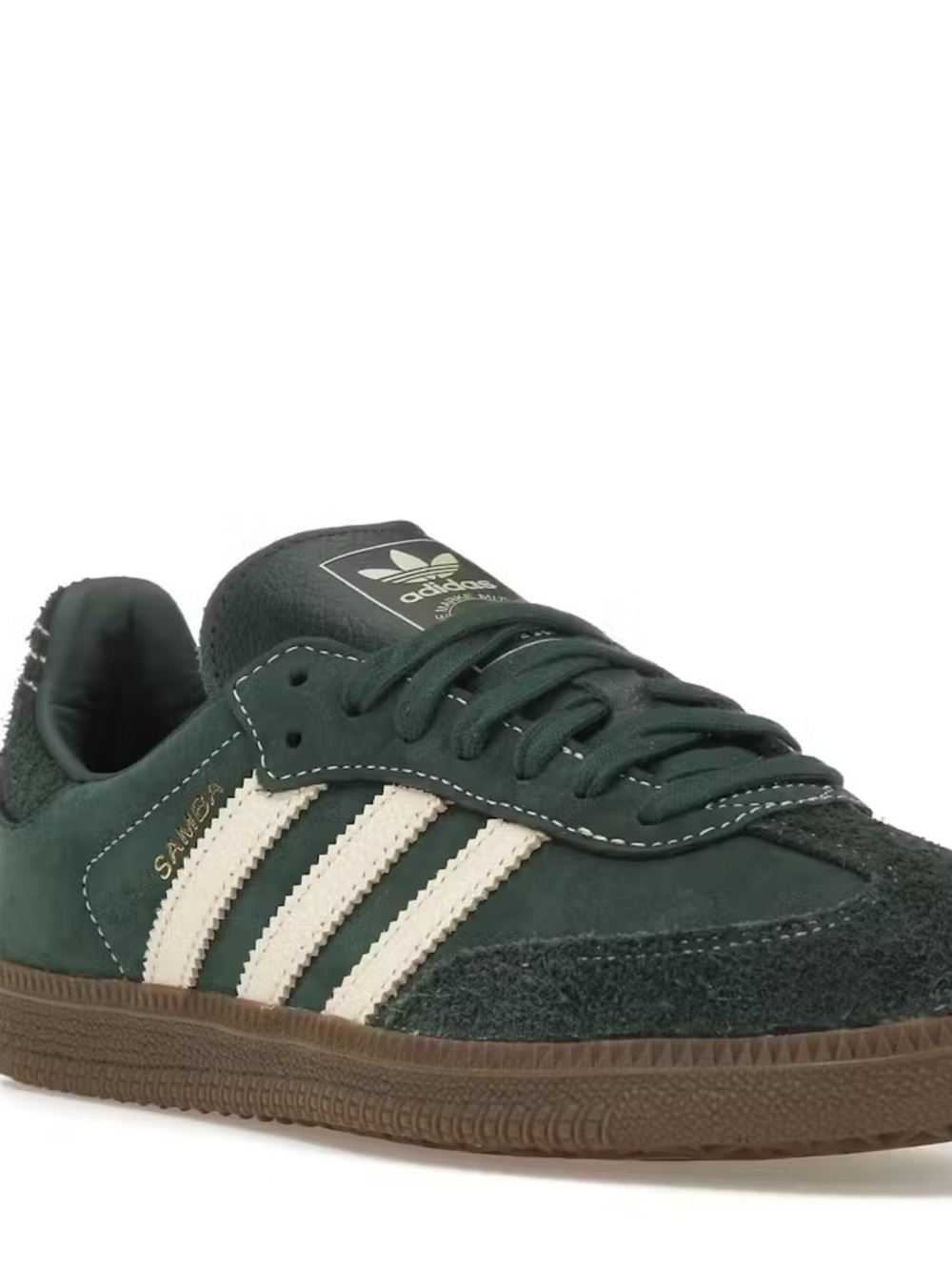 adidas Women’s Dark Green Suede Original Sambas OG with Cream Stripes - Picture 4 of 5